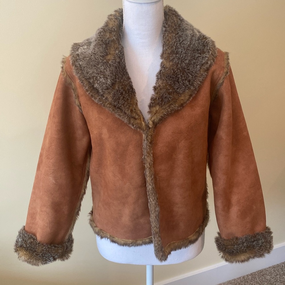 Lord & Taylor Suede Look Faux Fur Short Jacket Rust Color S/M